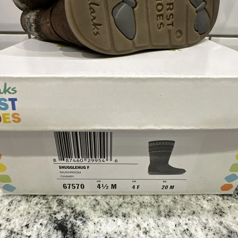Clarks Snugglehug Girls Toddler Mushroom Brown Boots 4.5‎ Winter Walking Infant